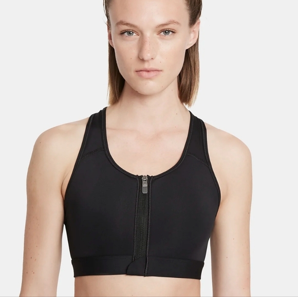 Nike Women's Medium Support Zip Front Sports Racerback Bra Black DD1205-010 NWT - Picture 1 of 3
